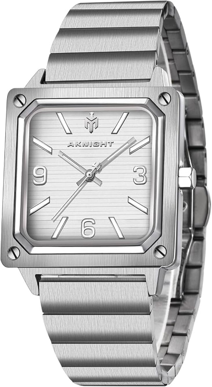 Men's Aknight Square 35MM Watch Silver & White